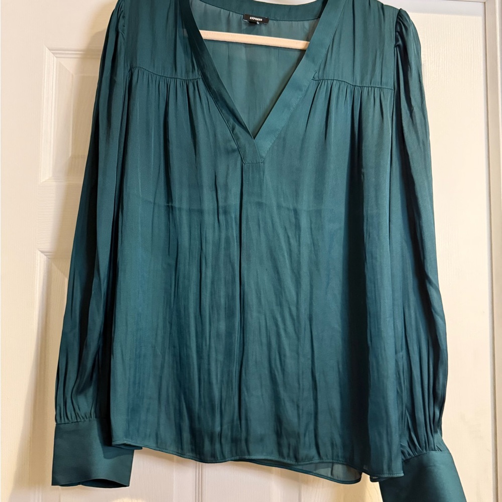Express Teal V-Neck Long Sleeve Blouse
